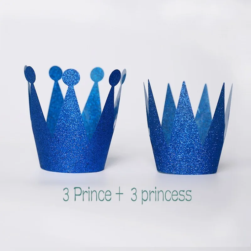 6Pcs Kids Adult Glitter Birthday Hat Cap Crown Prince Princess Party Decoration
